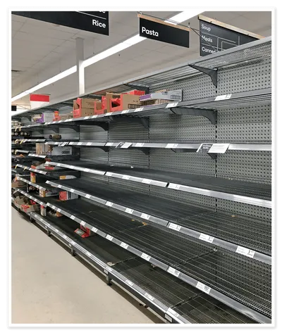 Empty grocery store shelves during emergency — why food preparedness matters